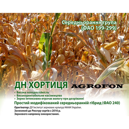 Среднеранний Семя кукуруза ХОРТИЦА. Кукуруза «ХОРТИЦА»ФАО 280, урожай 13,0-13,5 т/га.