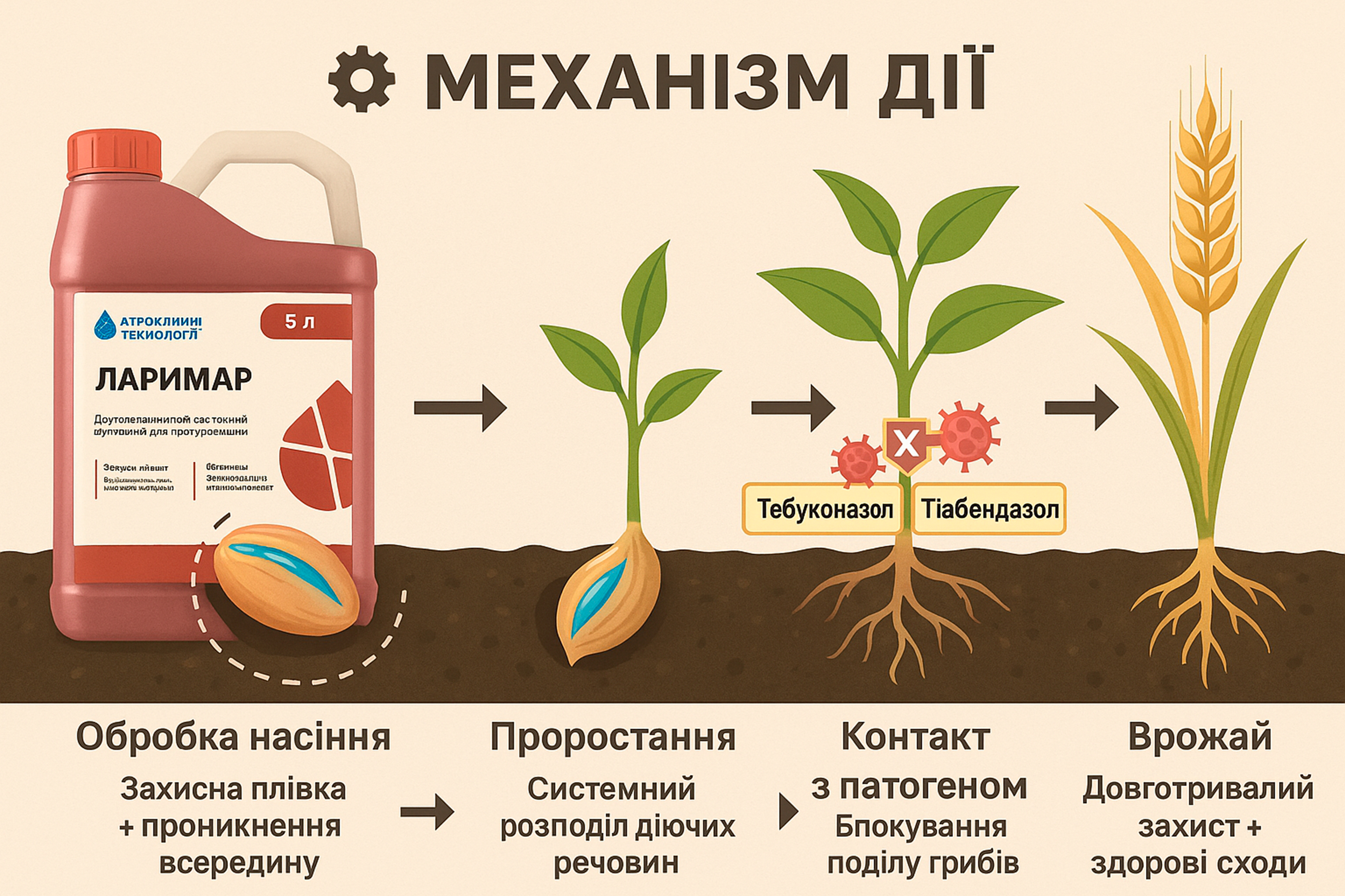 Механізм дії Ларимар — тебуконазол і тіабендазол